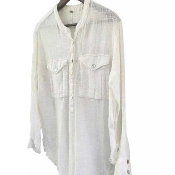 Free People White Talk To Me Button Gauzy Top Blouse Beach Womens Small - Picture 4 of 7